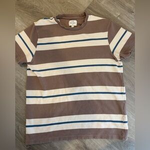 London x Peter Werth N.1 Striped Short Sleeve Shirt Navy Cream Tan Size L